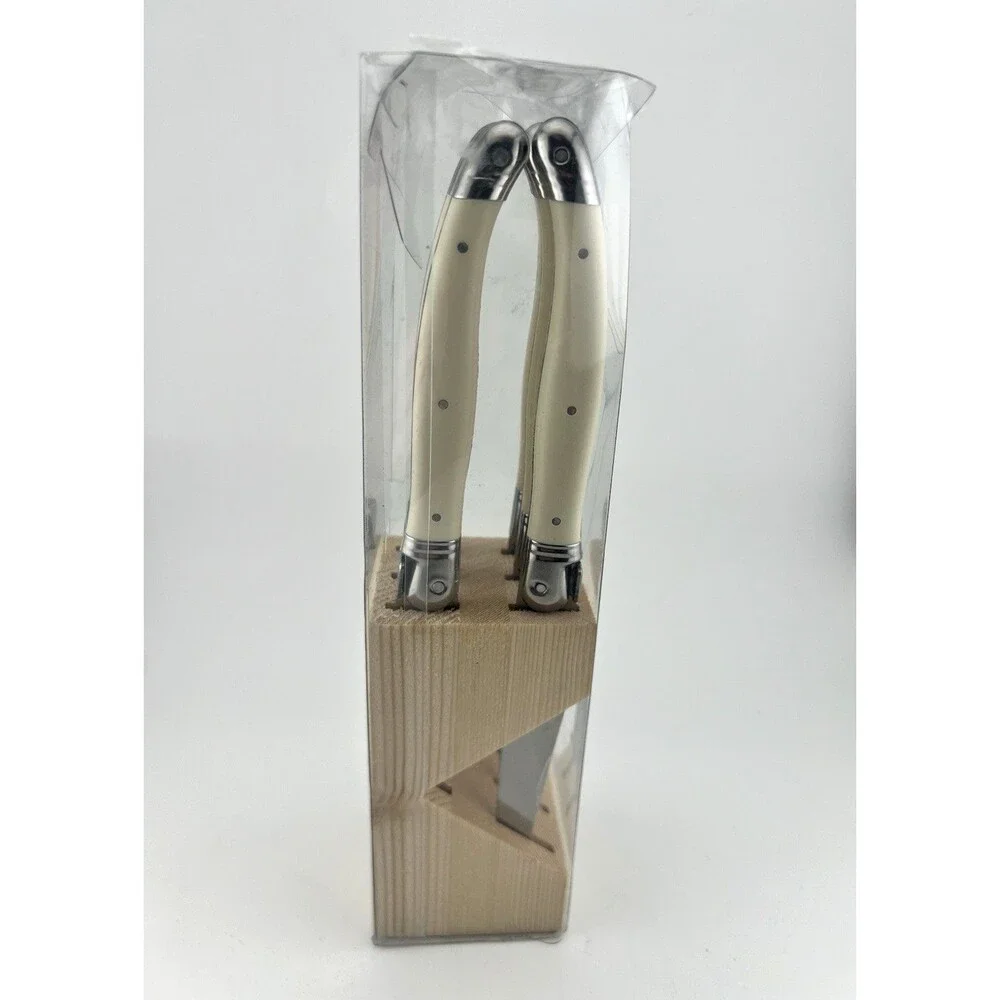 Laguiole Jean Dubost Steak Knife Set 6 France Ivory Handle & Bee Thumb Grip
